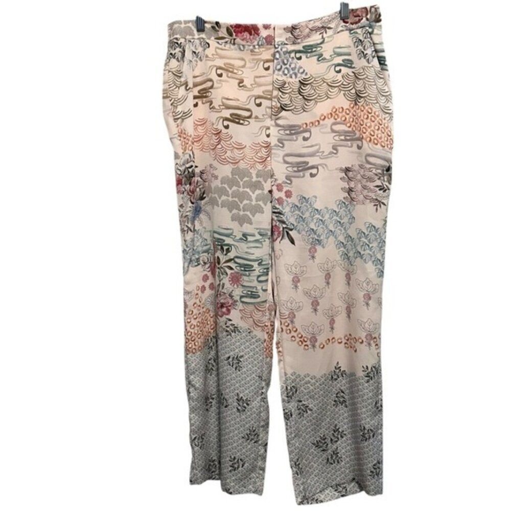 ZARA Basic Glen High-Waisted Wide Leg Pants Sz Large Multicolor Patterned Pants